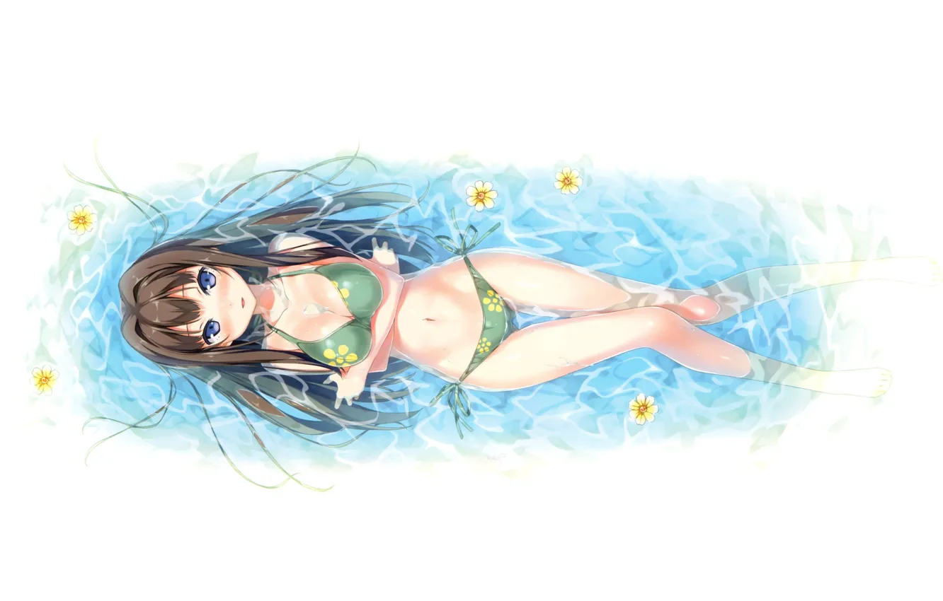Photo wallpaper bikini, flowers, long hair, looking up, Your Diary, visual novel, is in the water, law