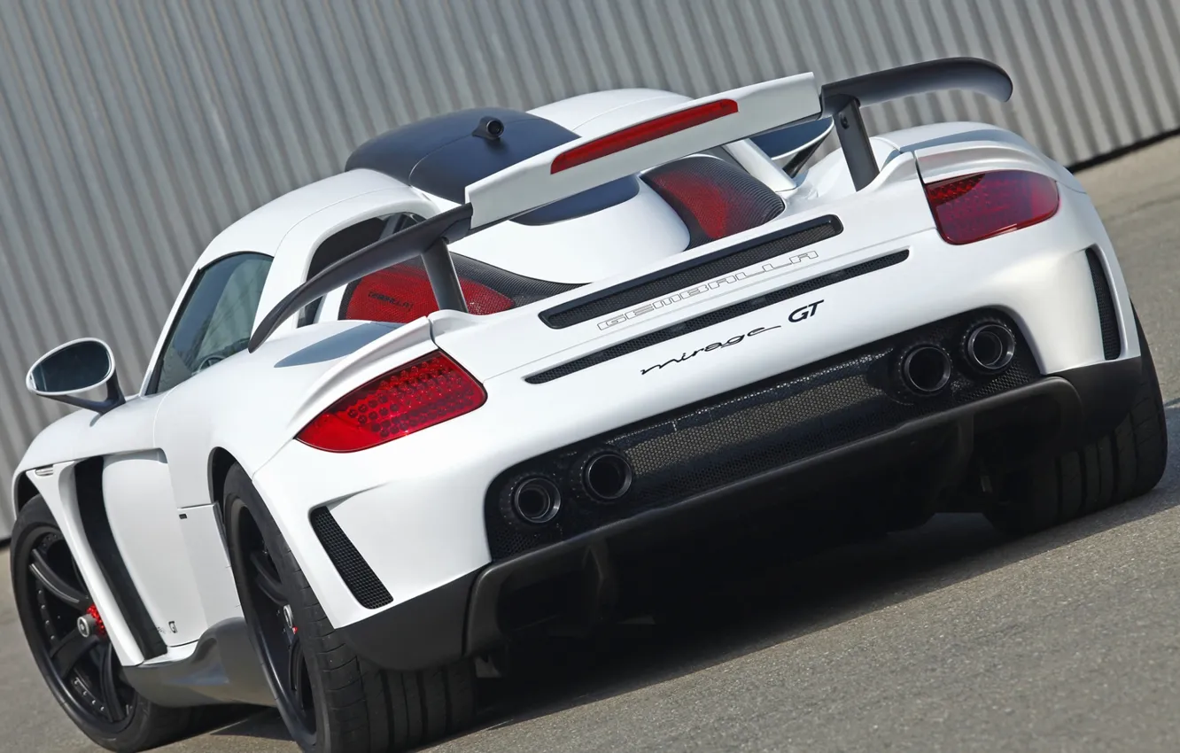 Photo wallpaper white, tuning, Porsche, supercar, spoiler, Porsche, rear view, Carrera GT