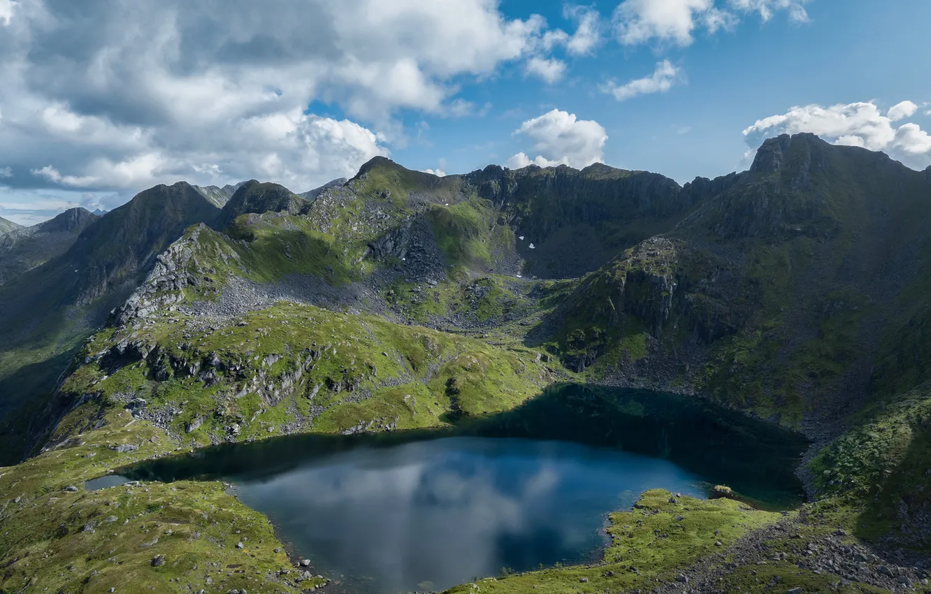 Photo wallpaper clouds, mountains, nature, lake, Norway, The Lofoten Islands