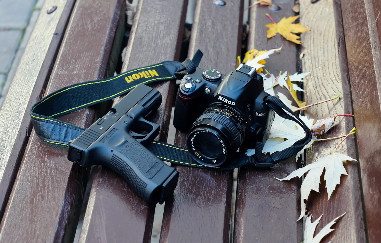 Photo wallpaper gun, background, camera