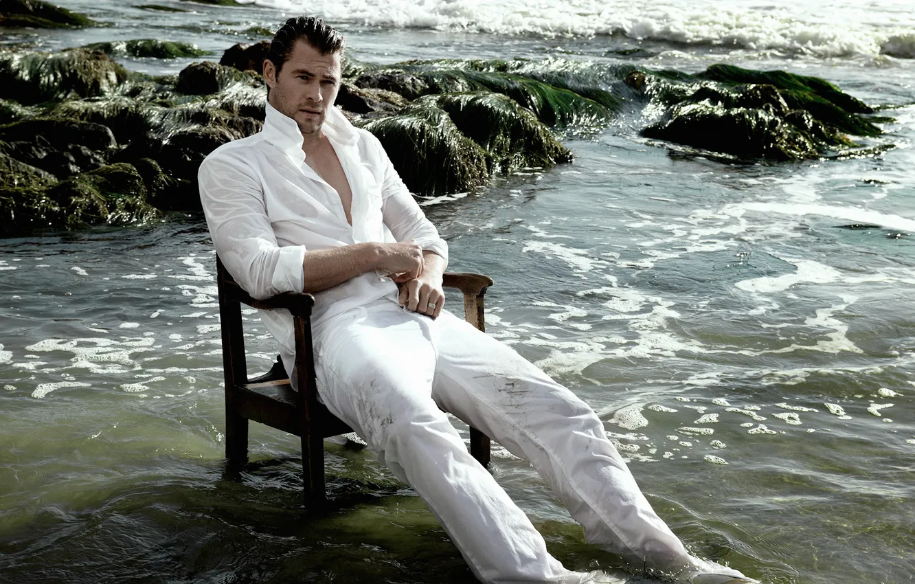 Photo wallpaper sea, shore, wet, photographer, costume, actor, journal, sitting