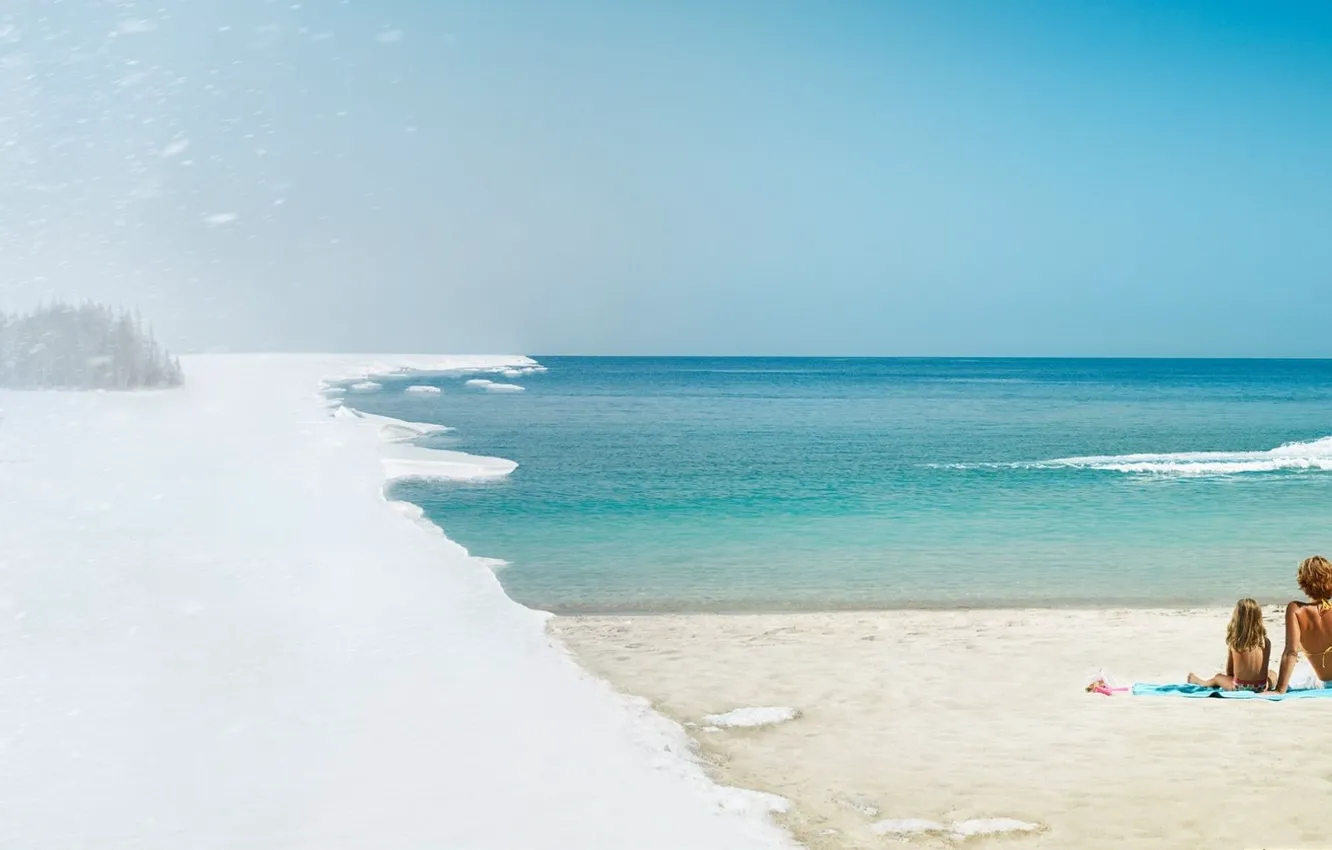 Photo wallpaper cold, winter, sand, summer, snow, the ocean, heat, resting