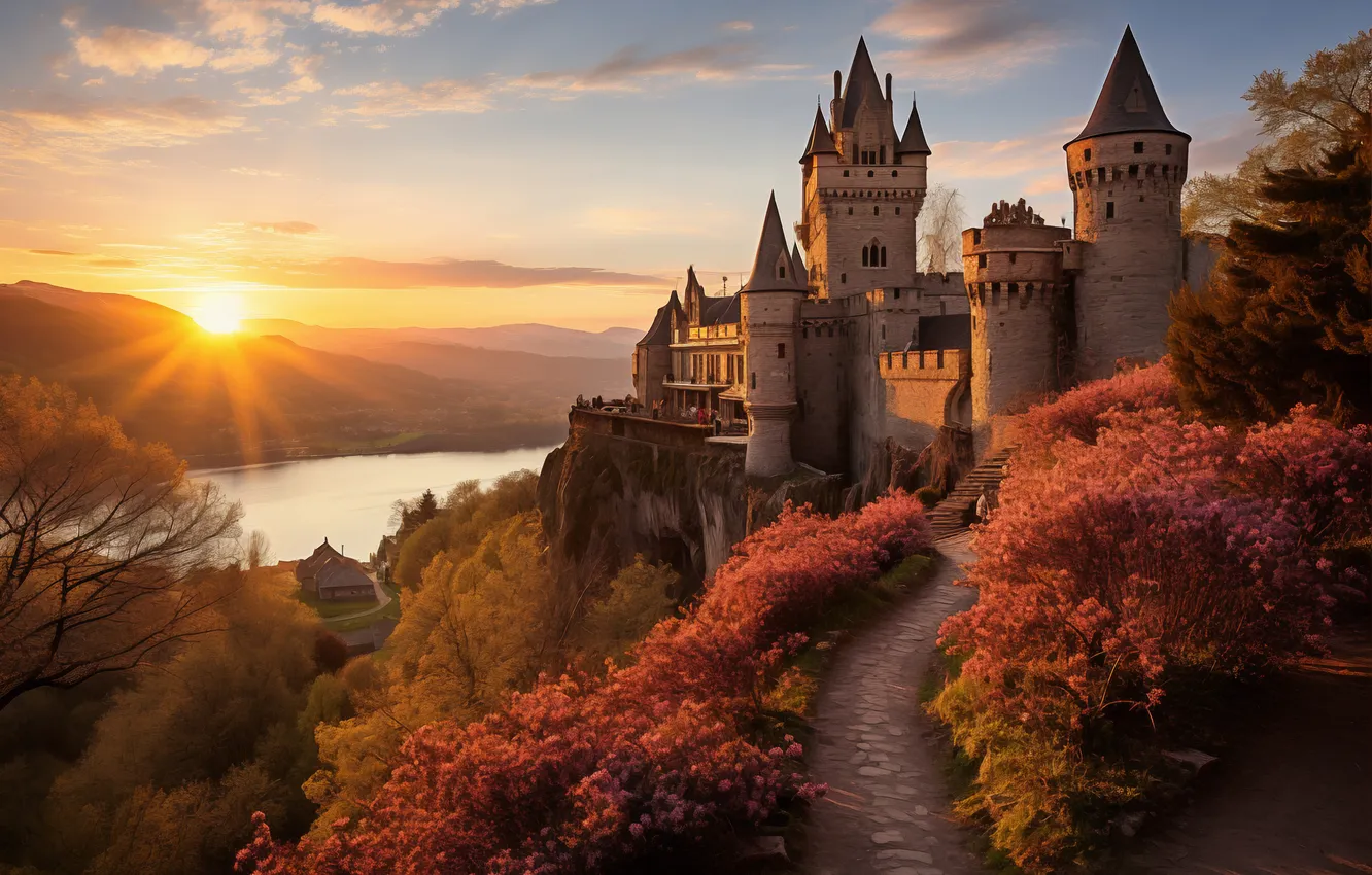 Photo wallpaper autumn, landscape, castle, architecture, landscape, beautiful, autumn, castle