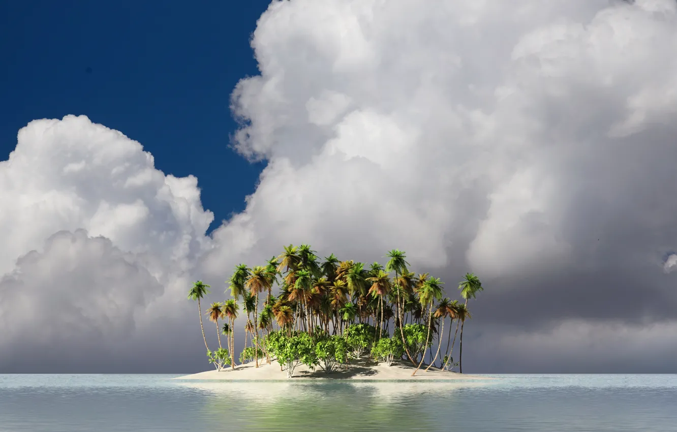 Photo wallpaper water, palm trees, island