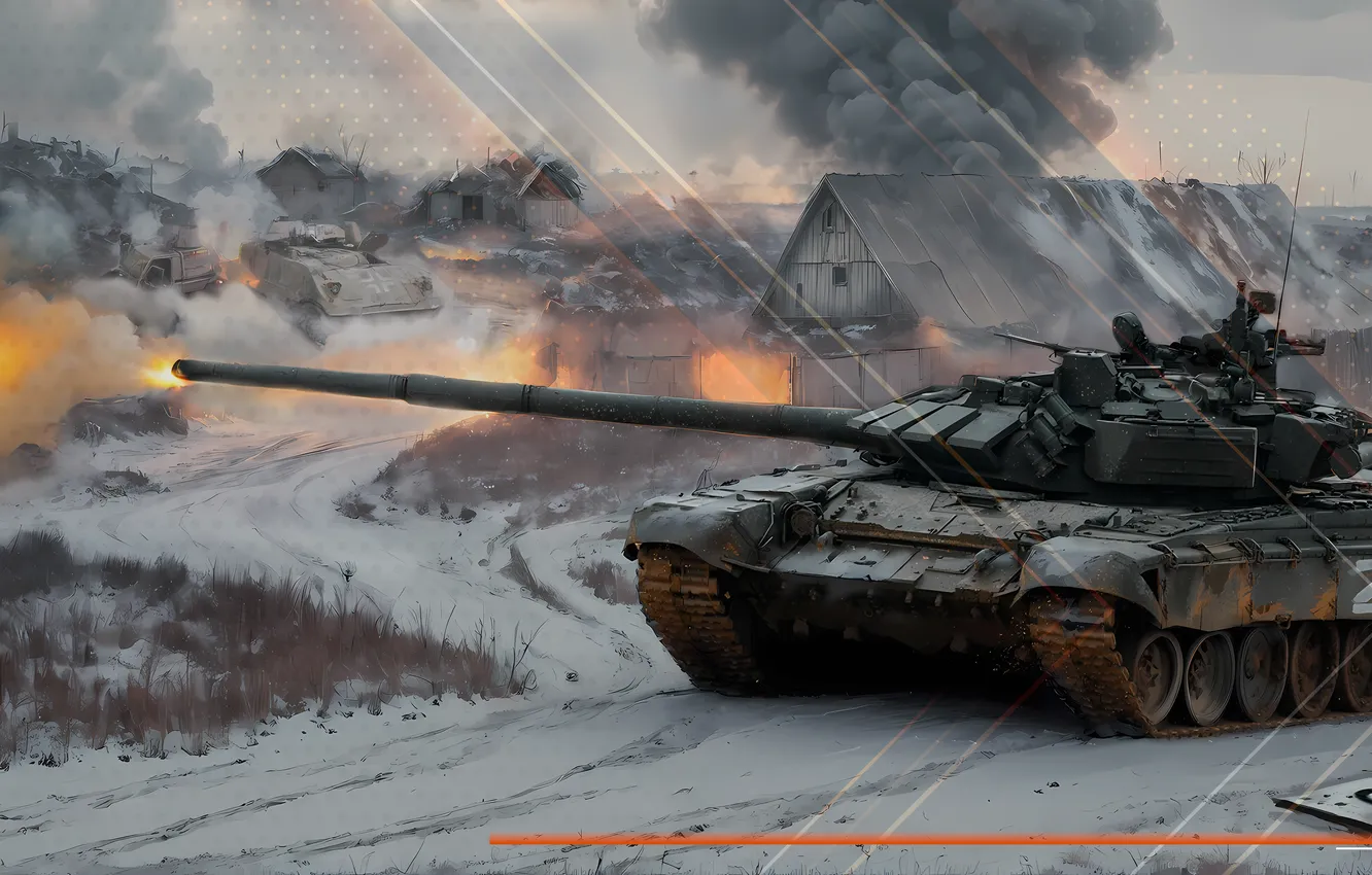 Photo wallpaper battle, tank, volley, SVO