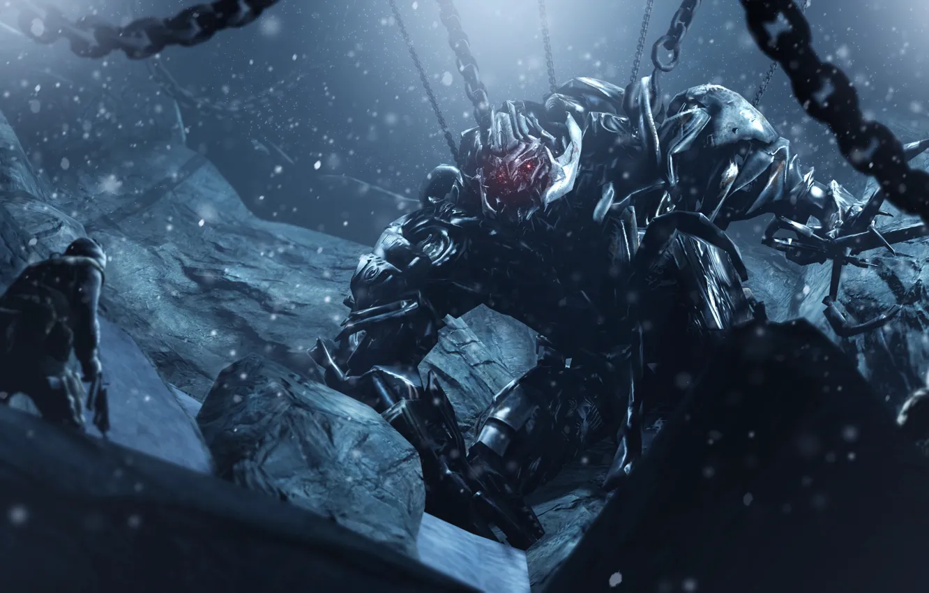 Photo wallpaper ice, robot, soldiers, chain, Transformers, Megatron, Transformers, Megatron