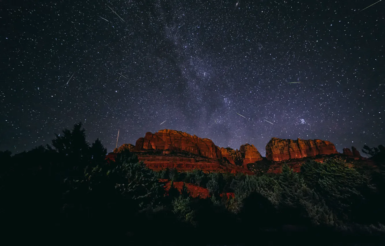 Photo wallpaper stars, mountains, nature, the Perseids
