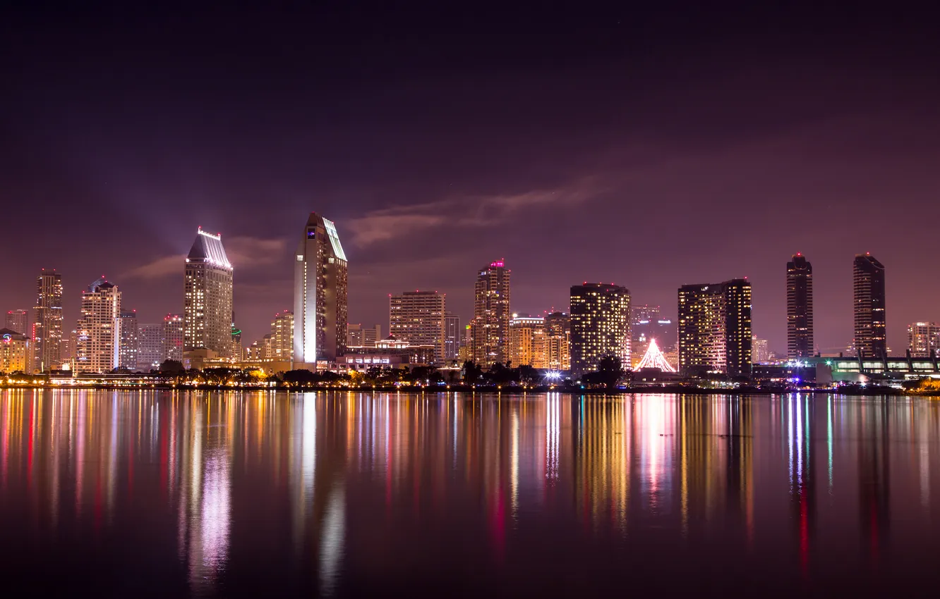 Photo wallpaper night, the city, lights, skyscrapers, California, San Diego