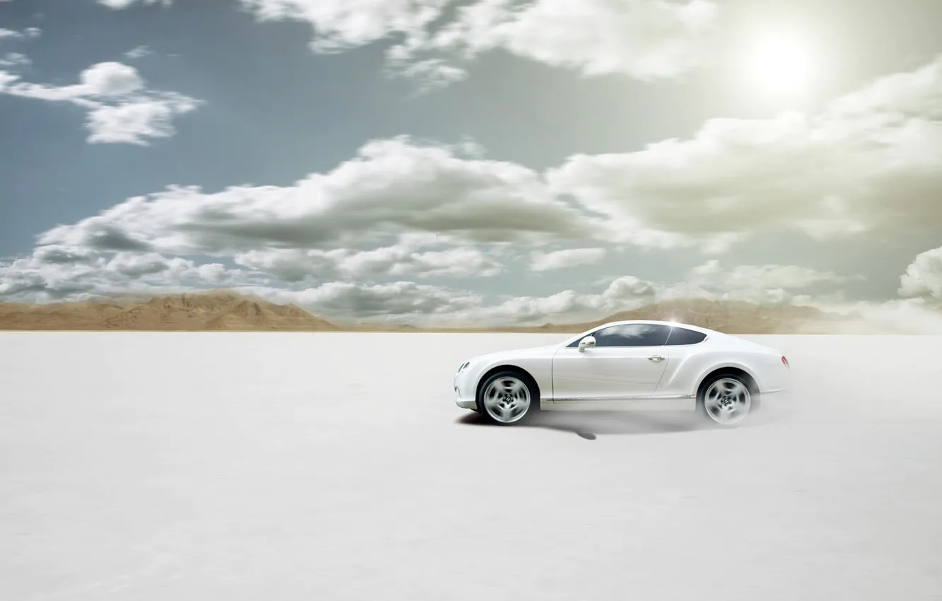 Photo wallpaper Bentley, Continental, Desert, White, Bentley, Car, Sun, White