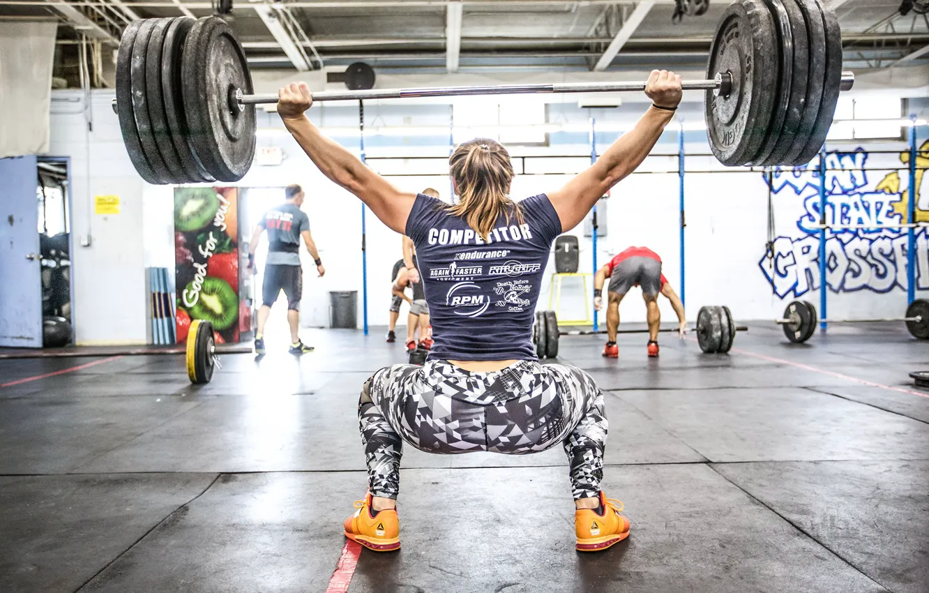 Photo wallpaper woman, female, gym, crossfit, weight lifting
