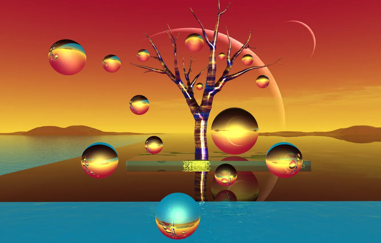 Photo wallpaper tree, balls, sphere