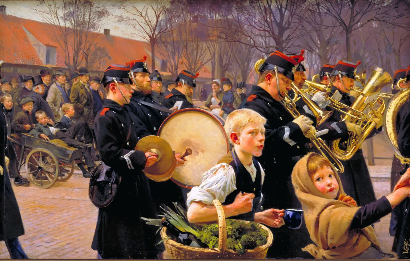 Photo wallpaper Children, Picture, Soldiers, Parade, Erik Ludvig Henningsen, Erik Ludwig Henningsen, Guards parade, Danish painter