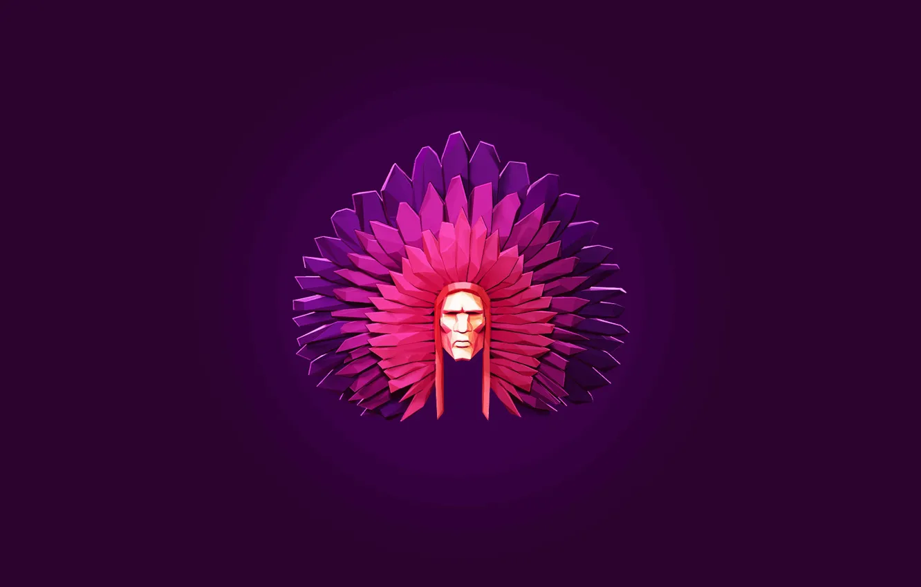 Photo wallpaper feathers, warrior, Indian, headdress, the leader, low poly