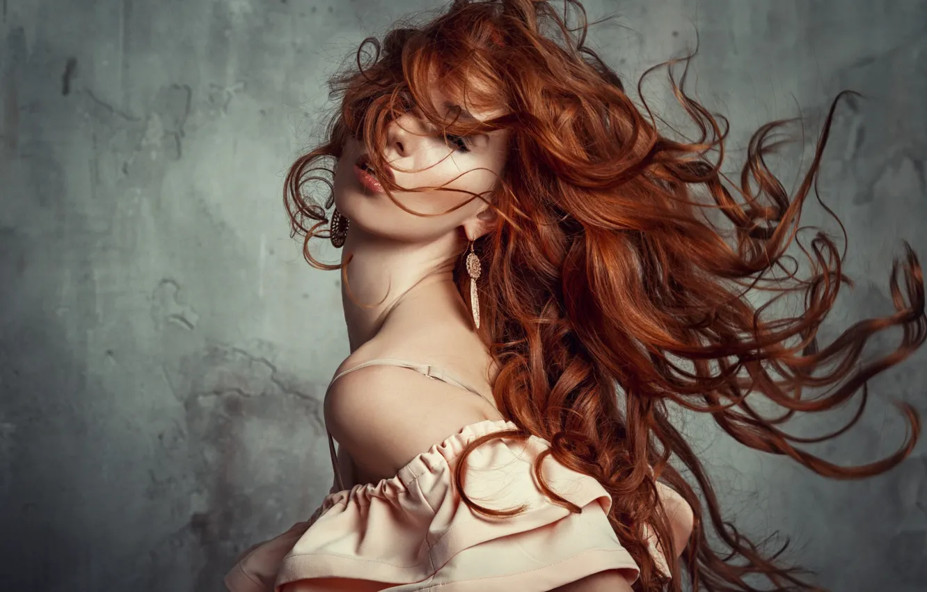 Photo wallpaper girl, pose, background, wall, model, hair, portrait, makeup