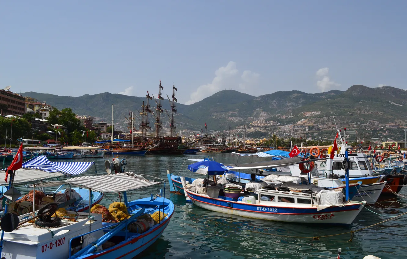 Photo wallpaper water, boat, pier