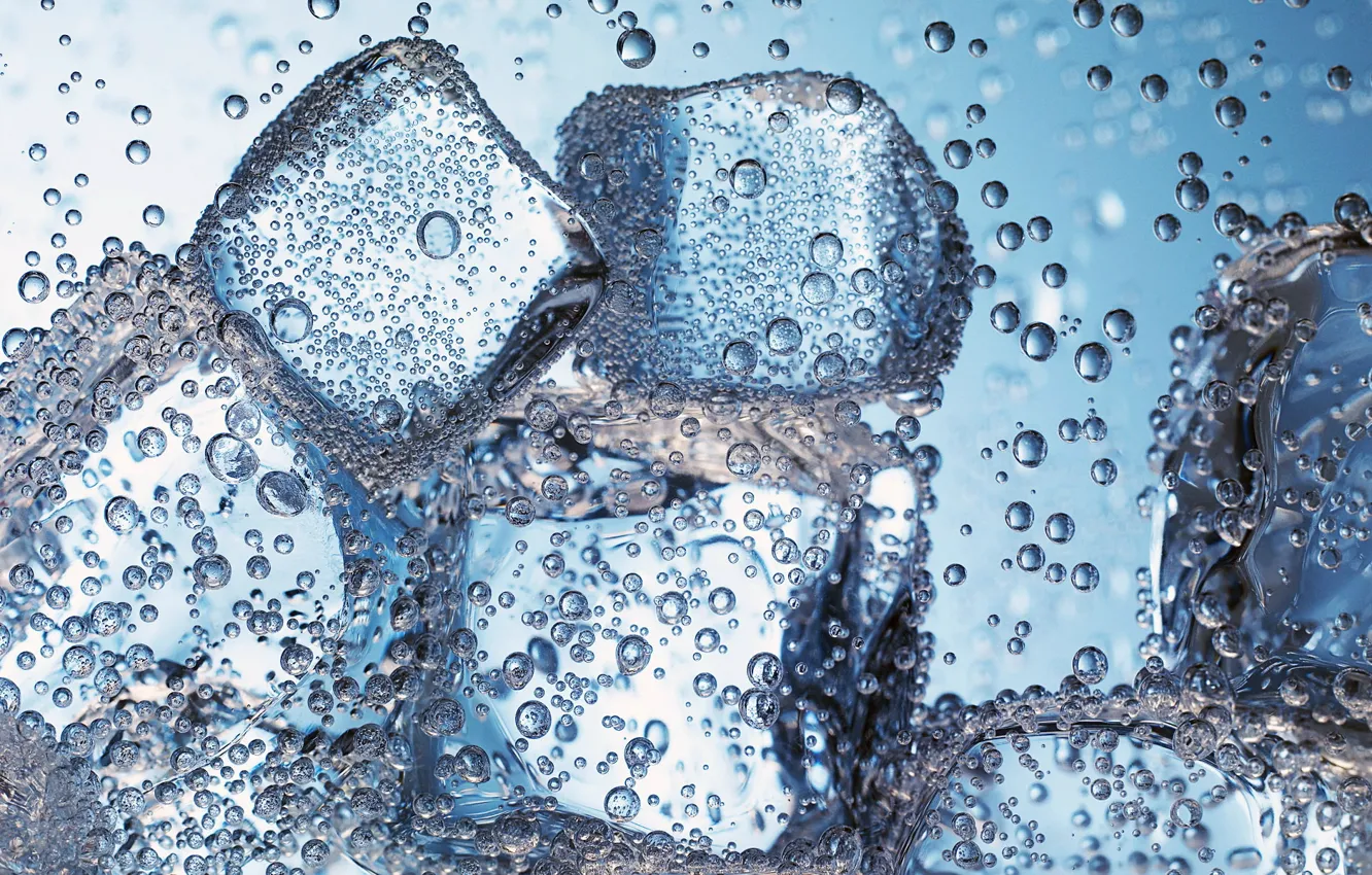 Photo wallpaper ice, water, macro, bubbles, bubbles, ice, soda