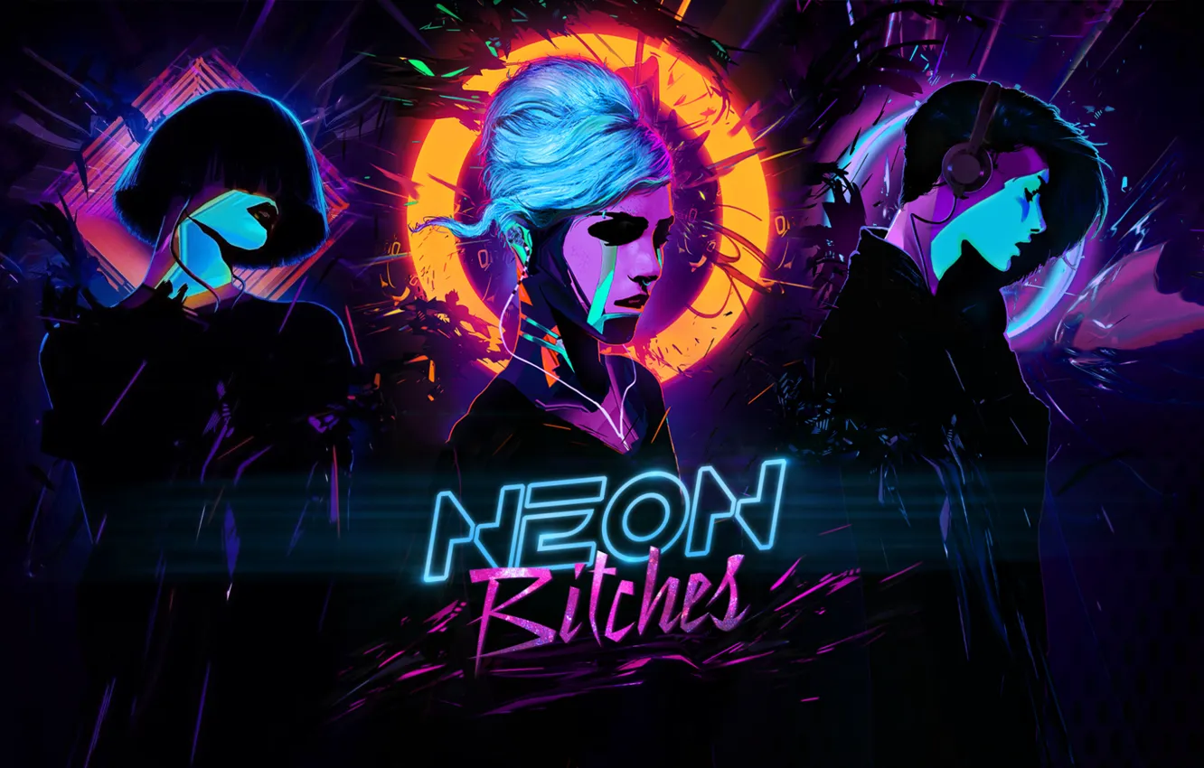 Photo wallpaper girl, Music, Neon, bitch, bitches, Cyberpunk, Synthwave