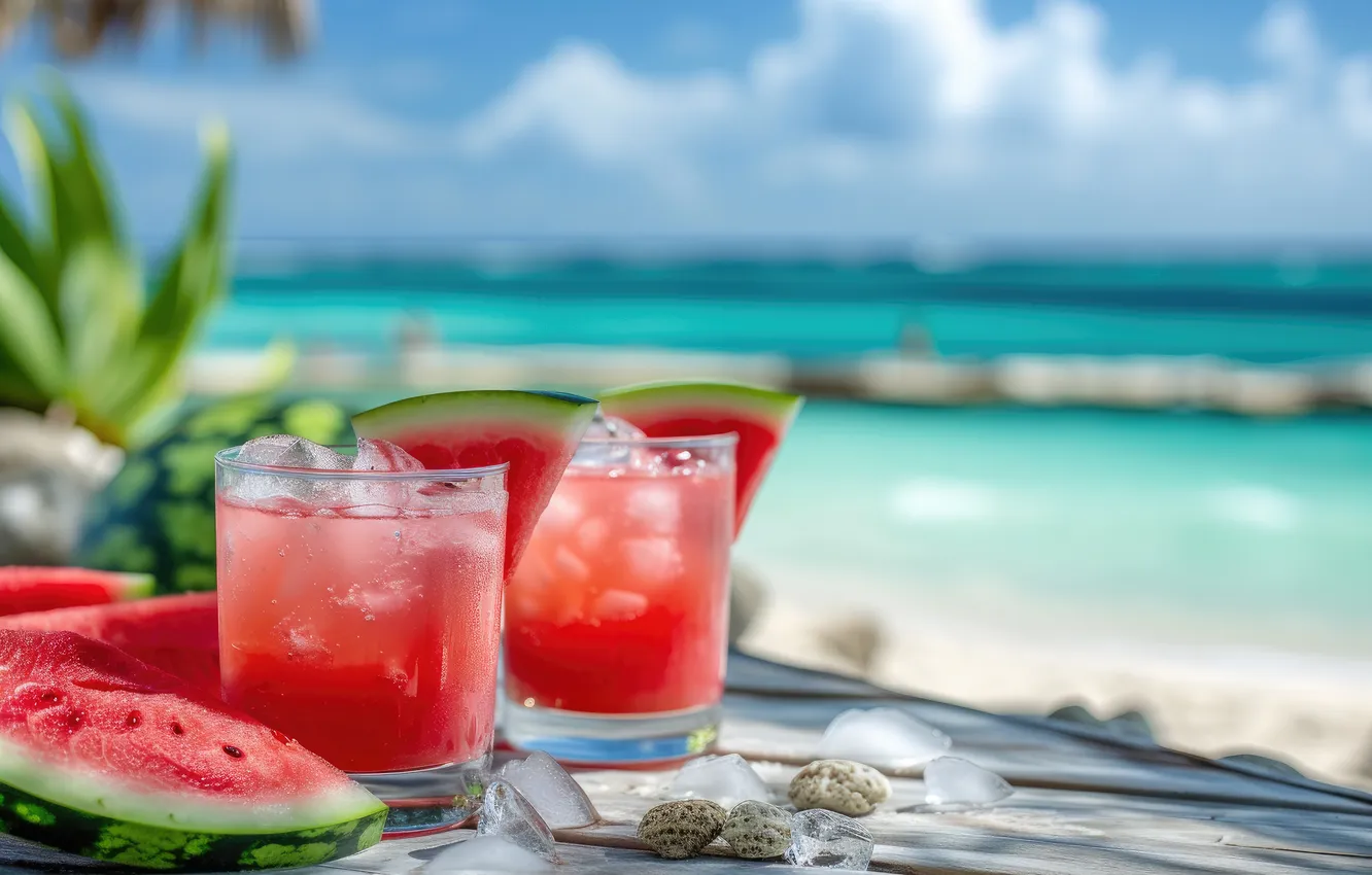 Photo wallpaper sand, sea, wave, beach, summer, the sky, palm trees, shore