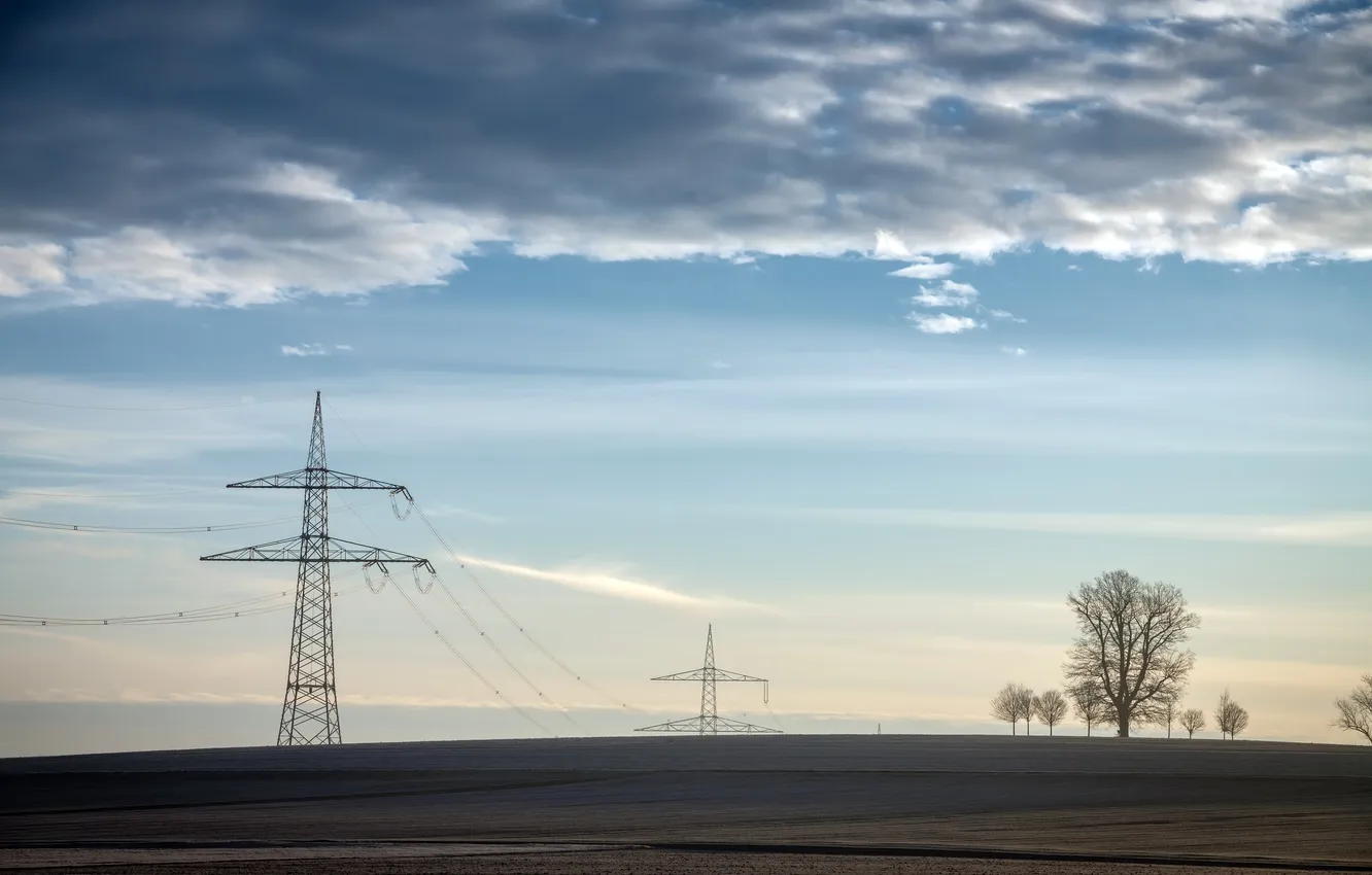 Photo wallpaper field, the sky, power lines