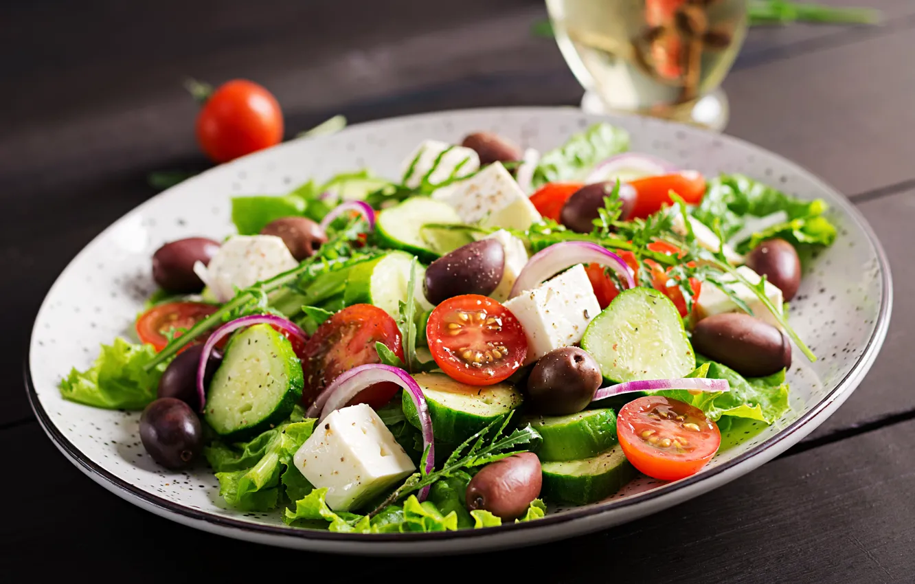 Photo wallpaper plate, vegetables, salad