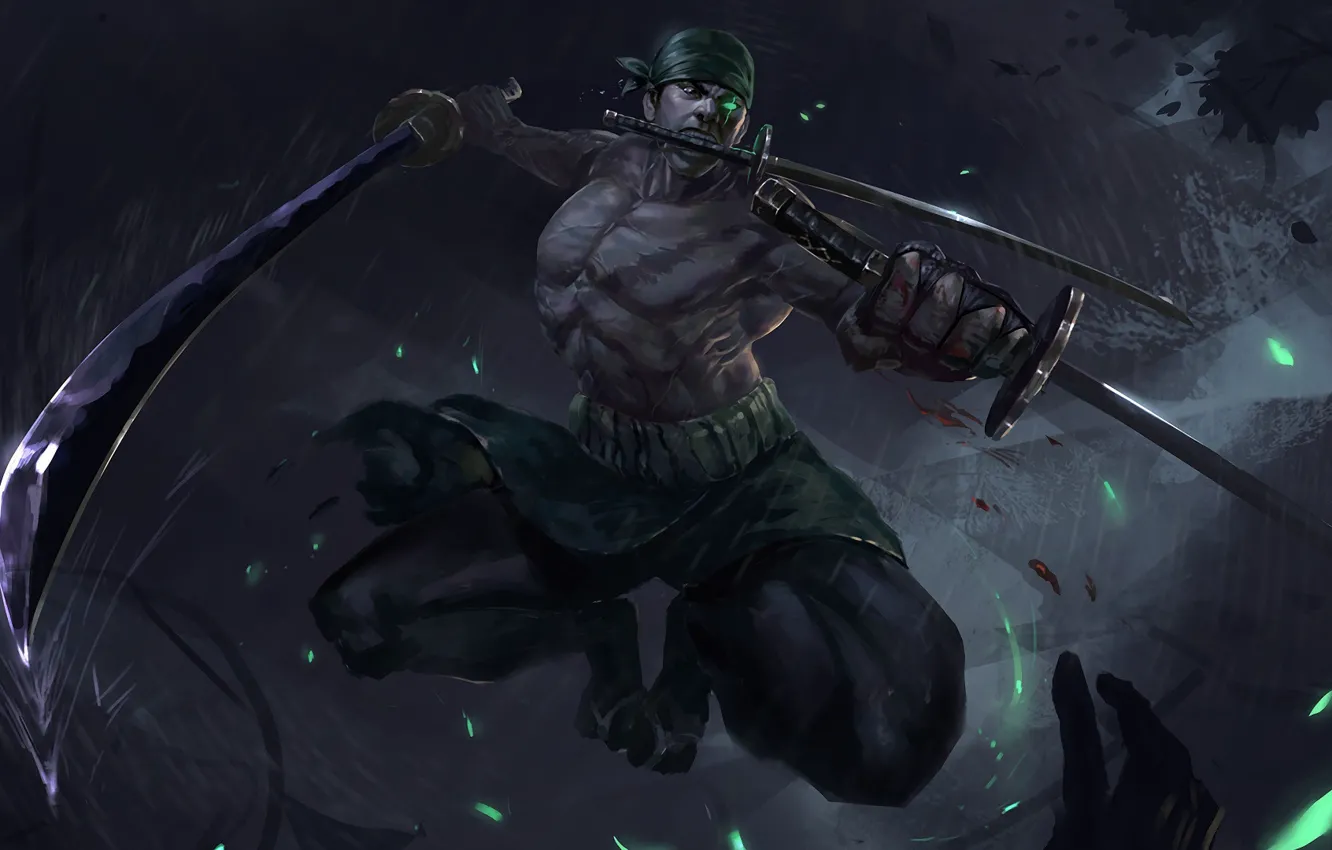 Photo wallpaper dark, fantasy, rain, pirate, katana, muscles, battle, samurai