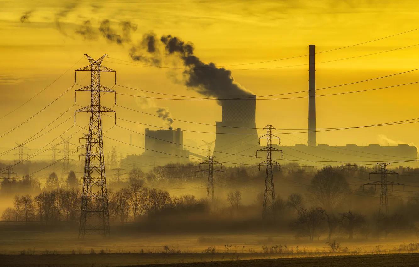 Photo wallpaper smoke, factory, cityscape