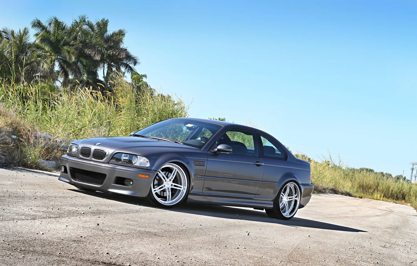 Photo wallpaper the sky, asphalt, BMW, silver, BMW, silvery, e46