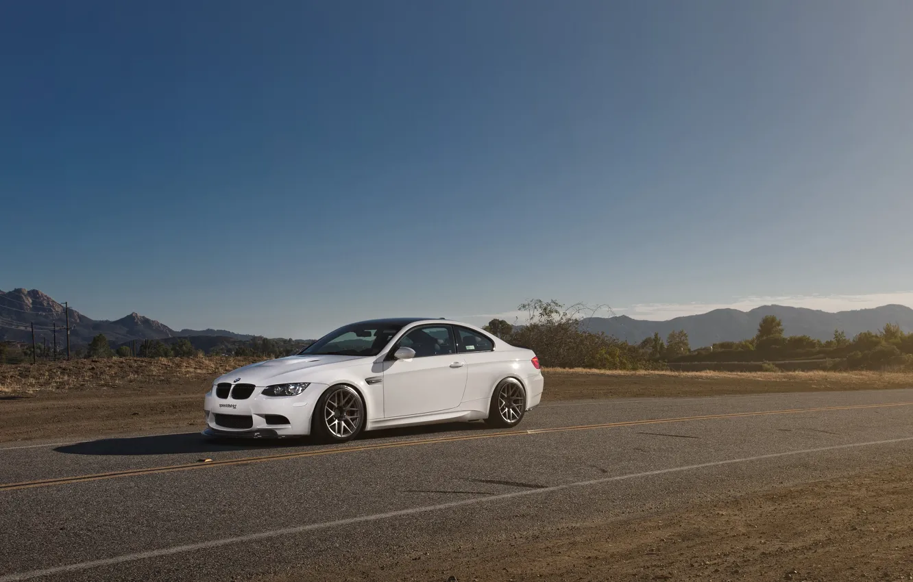 Photo wallpaper white, the sky, mountains, bmw, BMW, front view, e92