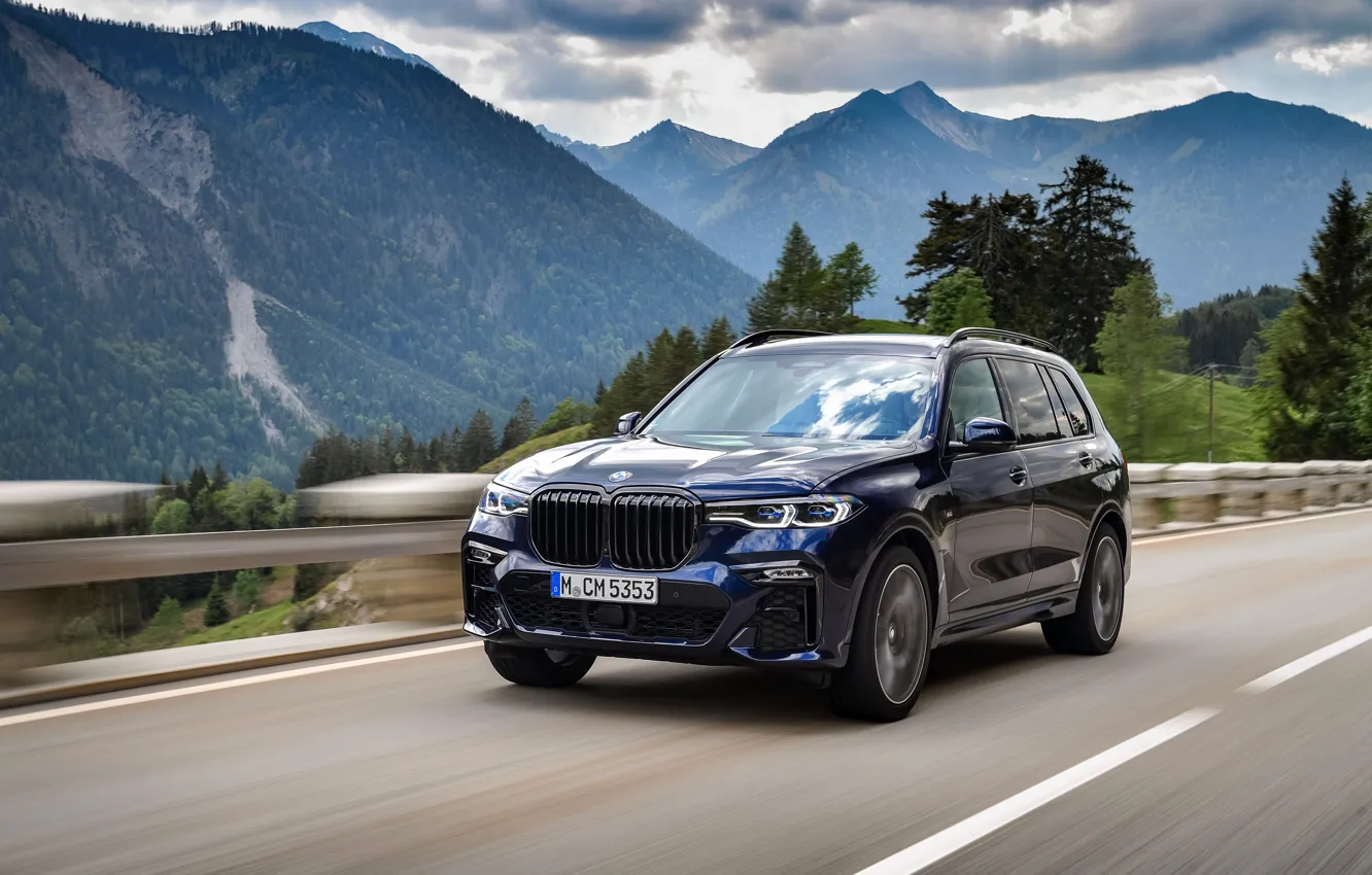 Photo wallpaper mountains, BMW, crossover, SUV, 2020, BMW X7, M50i, X7