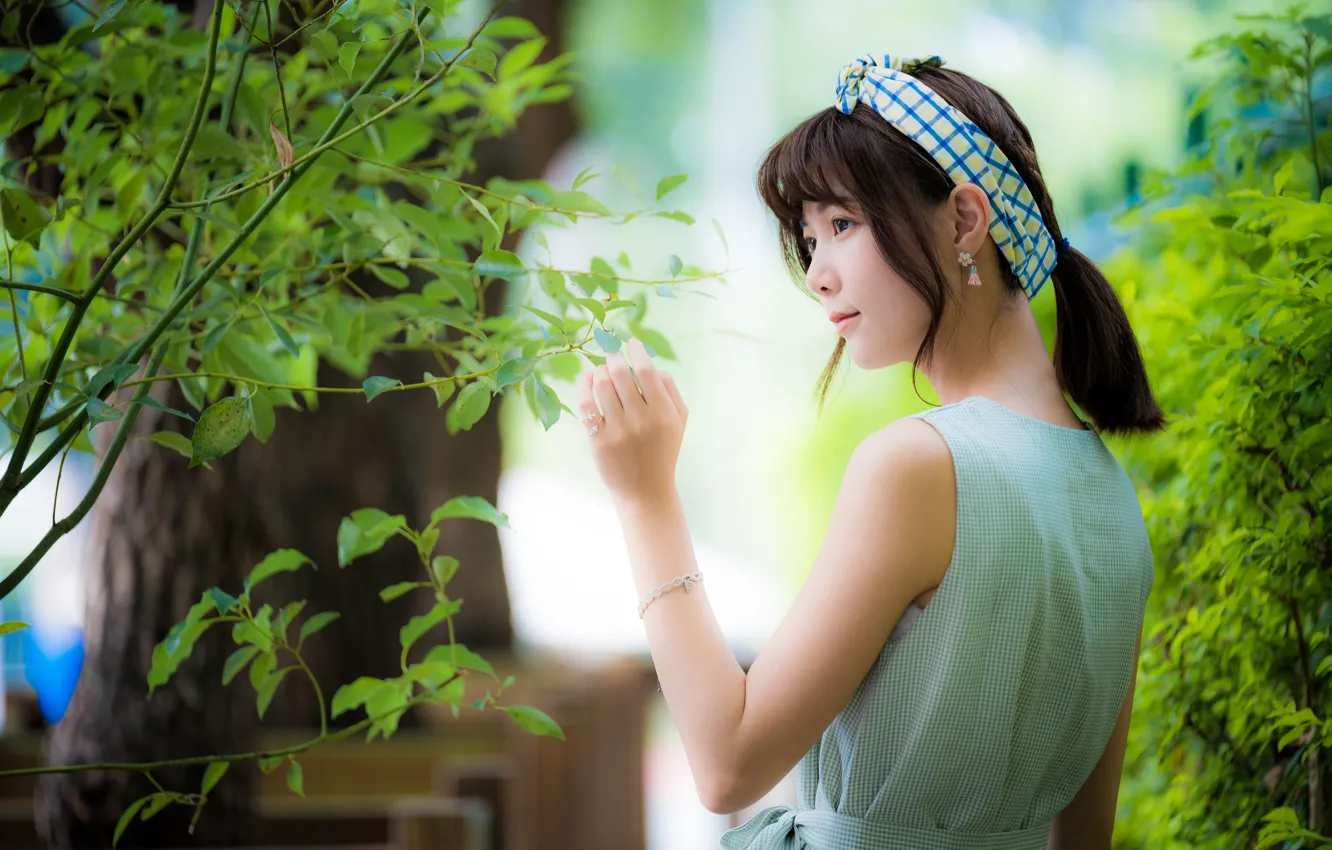 Photo wallpaper girl, Asian, cutie, bokeh