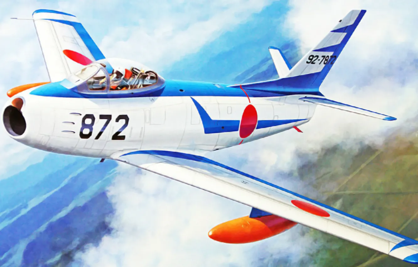 Photo wallpaper war, art, airplane, aviation, jet, F-86F-40 Sabre 'Blue Impulse Early Scheme'