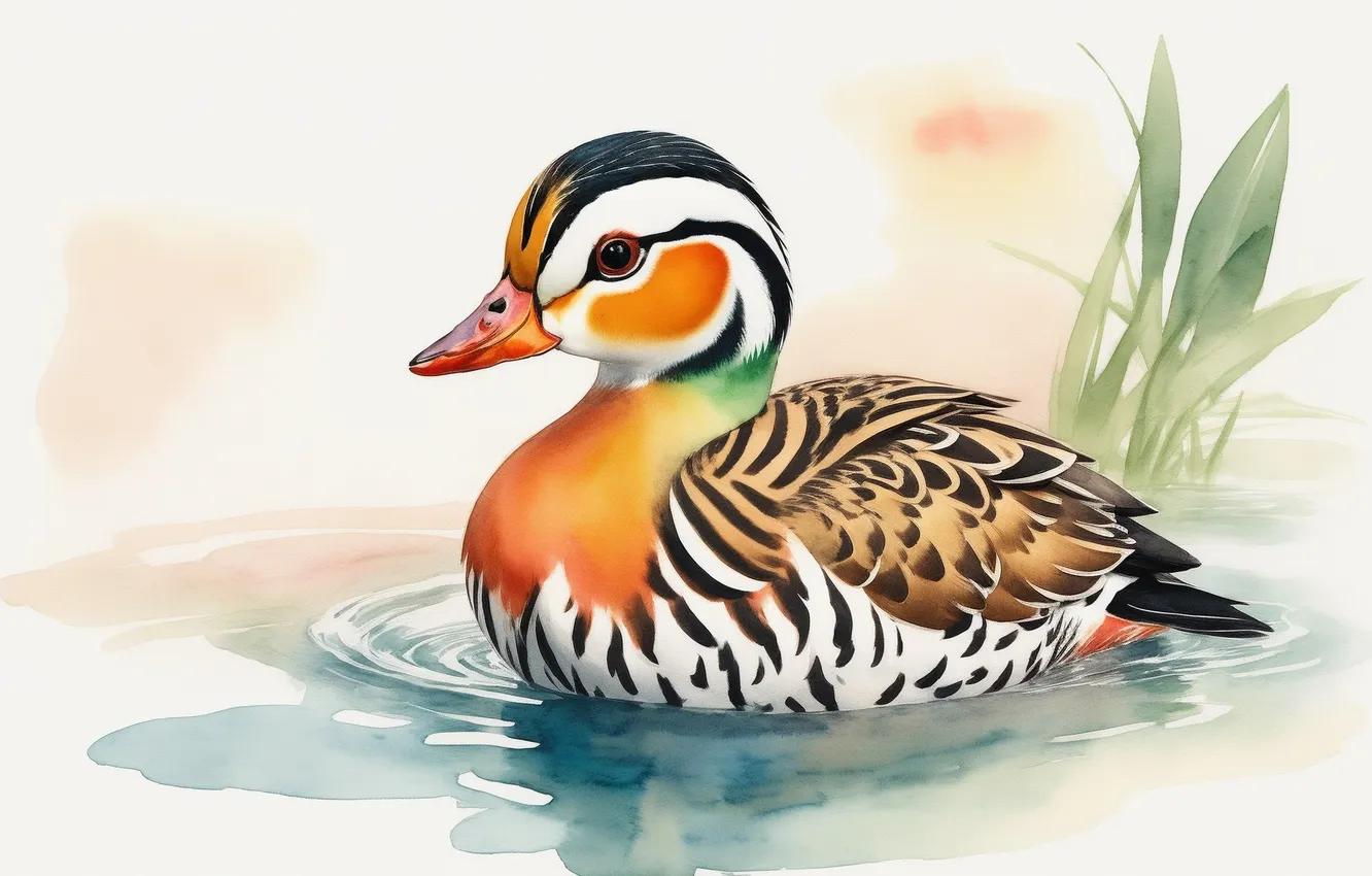 Photo wallpaper bird, figure, colored, duck, watercolor, bird, birds, duck