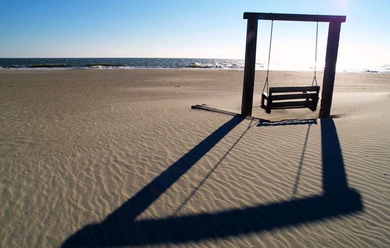 Photo wallpaper sea, beach, landscape, swing, mood