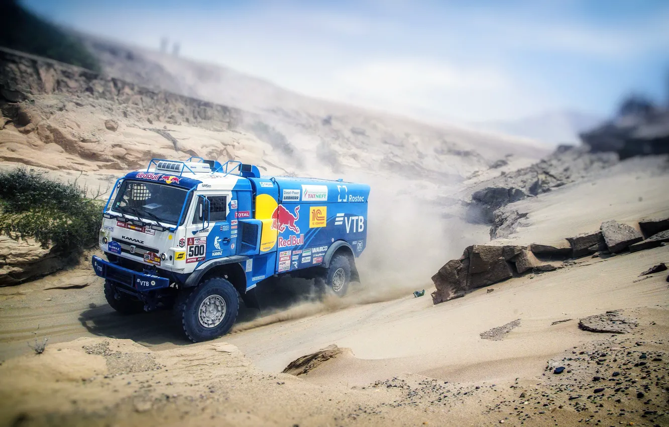 Photo wallpaper sand, race, sport, Truck, Master, 500, Kamaz, Rally