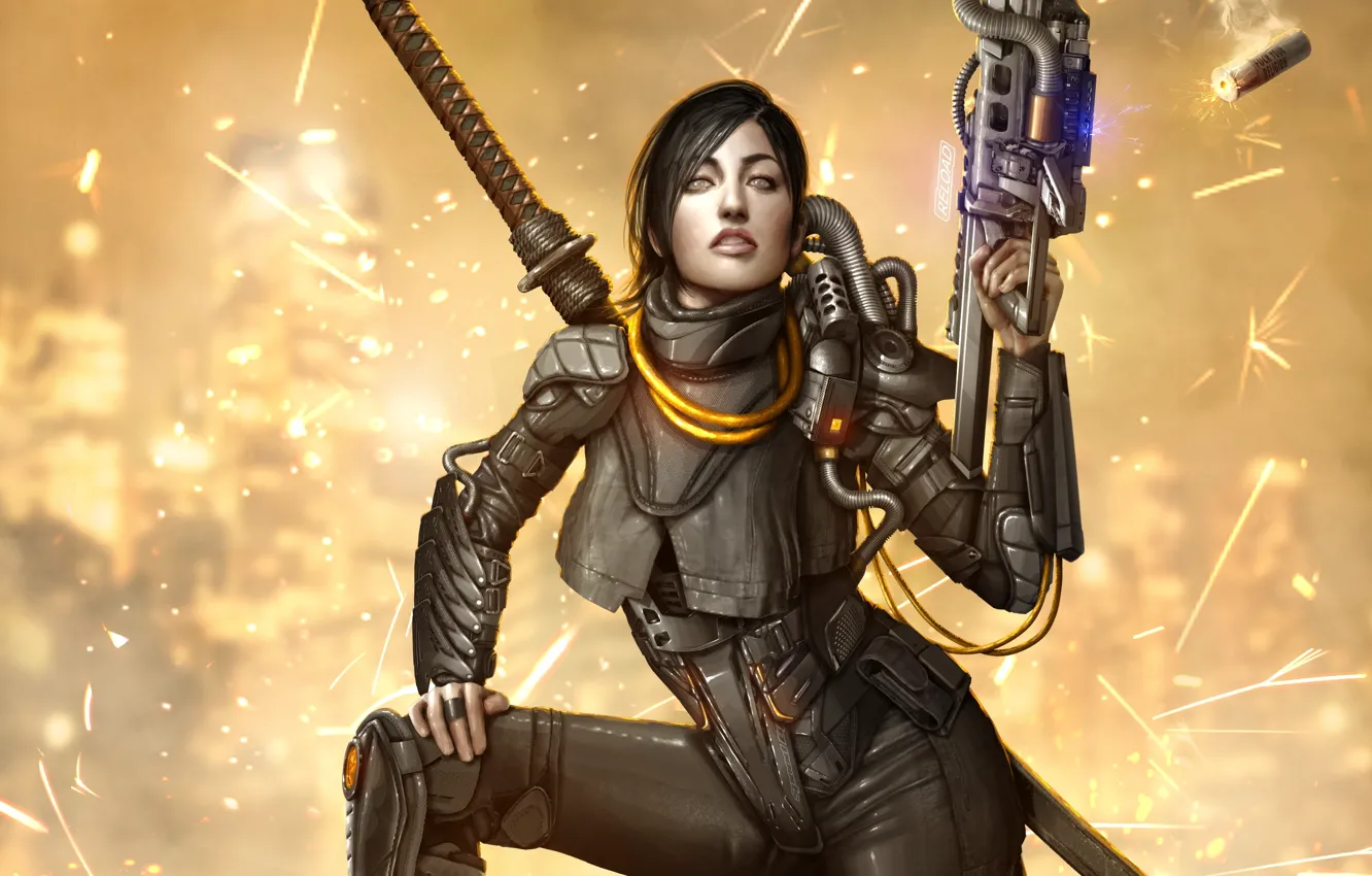 Photo wallpaper girl, weapons, fiction, sword, costume, sword, art, katana