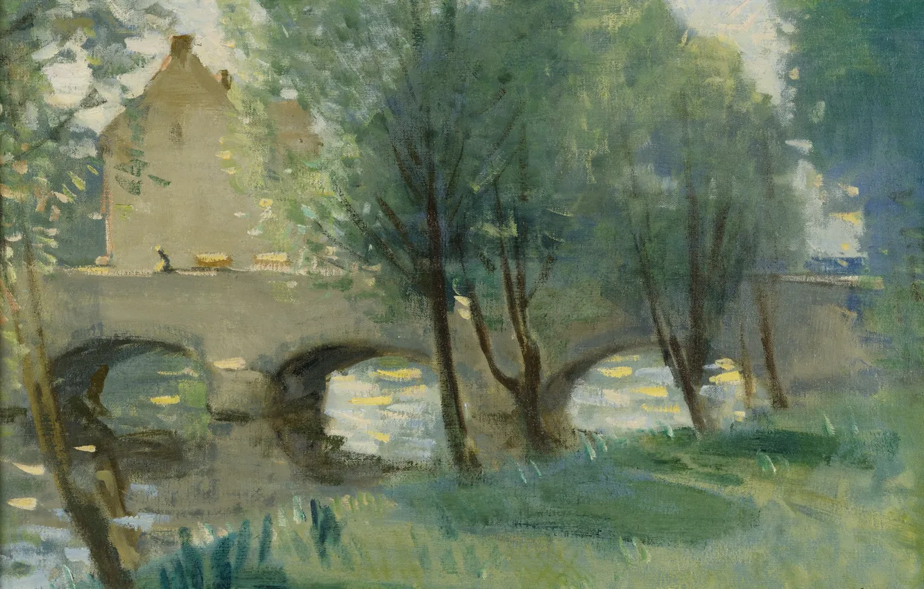 Photo wallpaper landscape, bridge, picture, Pierre Eugène Montesin, Pierre-Eugene Montezin