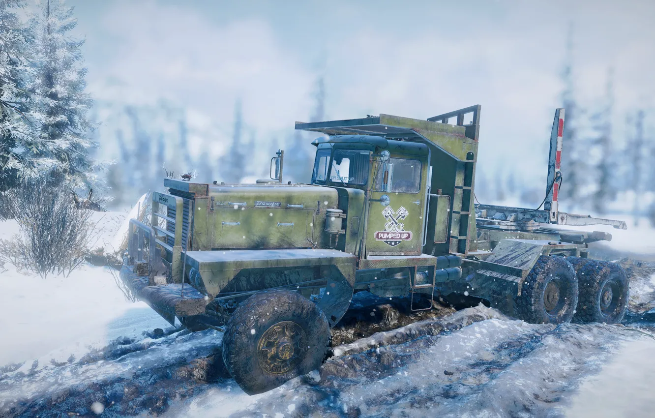 Photo wallpaper HDR, ice, Alaska, trees, winter, snow, truck, cold