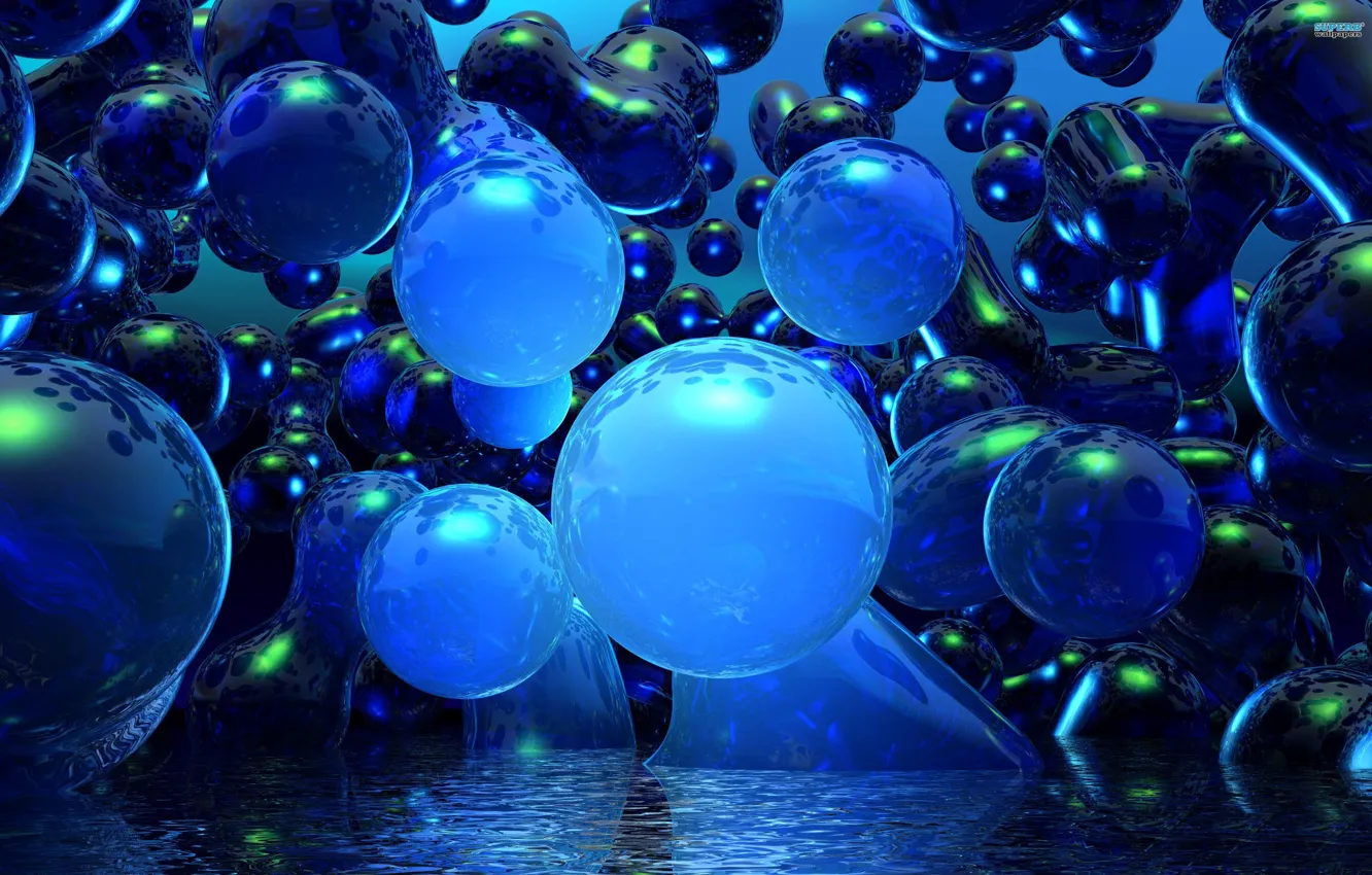Photo wallpaper water, blue, blue, balls, Shine, neon, ruffle, blue