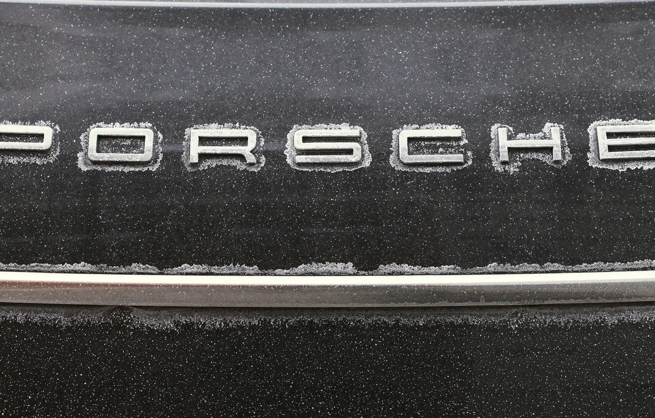 Photo wallpaper machine, snow, snowflakes, metal, strip, Porsche