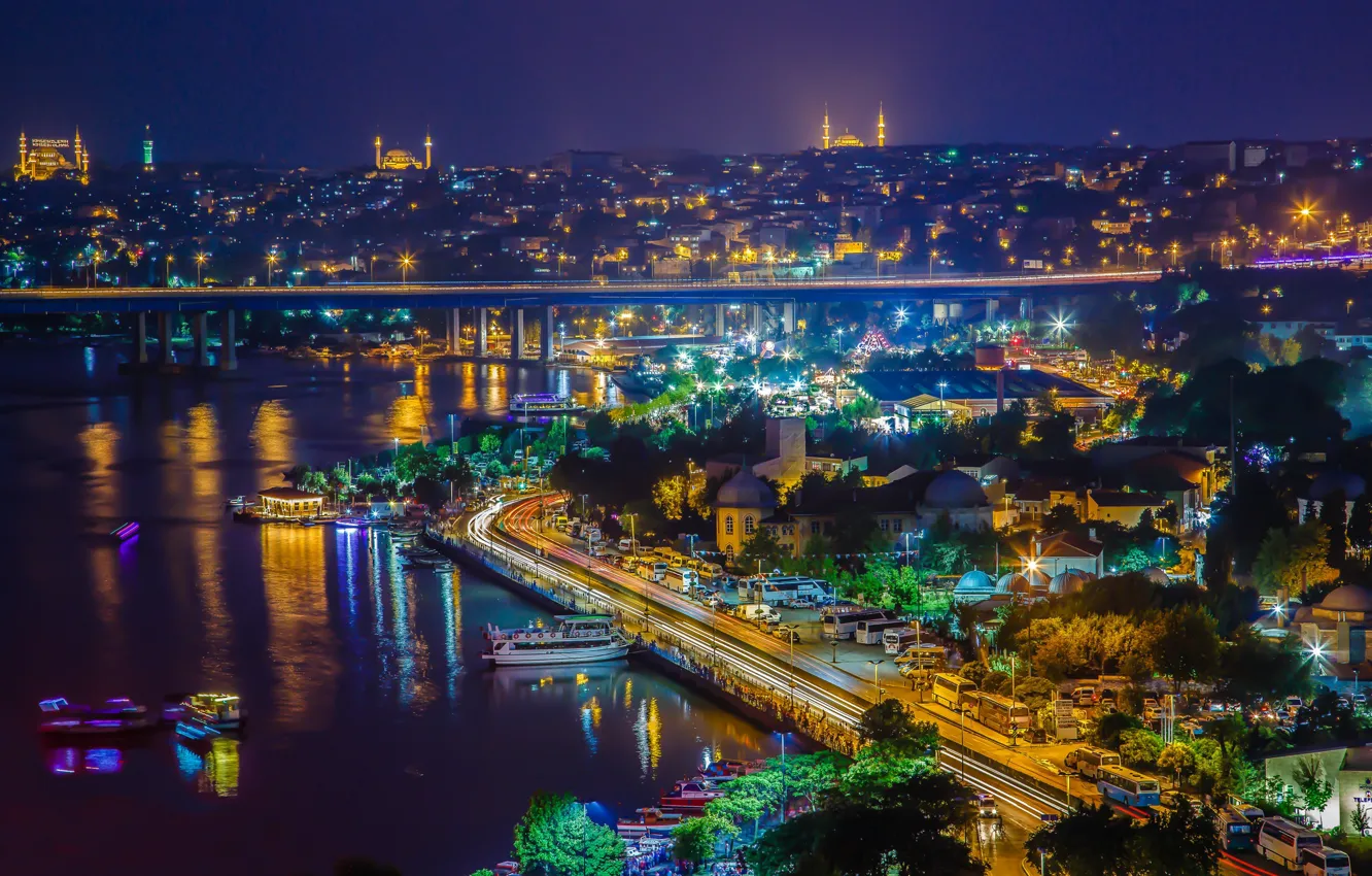 Photo wallpaper night, lights, Istanbul, Turkey
