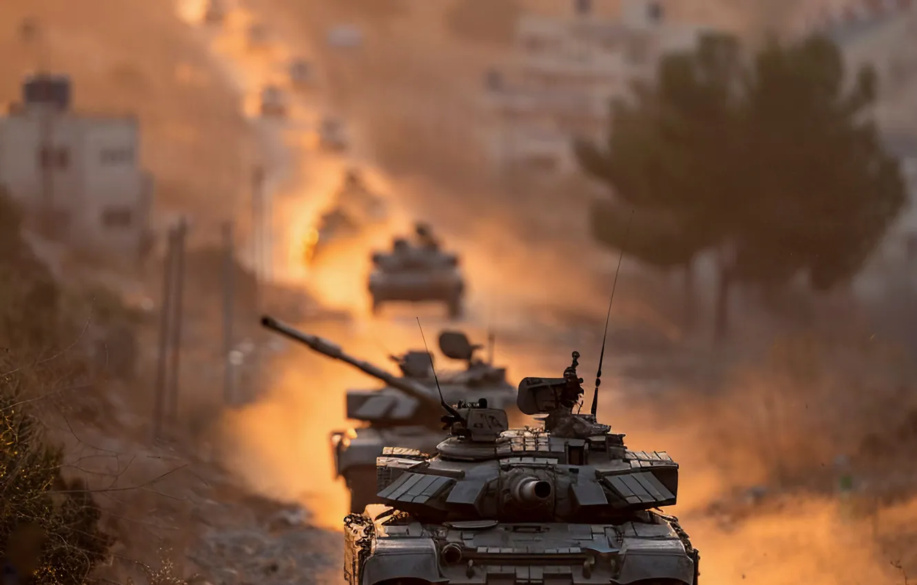 Photo wallpaper dust, tank, columns, front, digital art, AI art, The Art of Artificial Intelligence, neural network