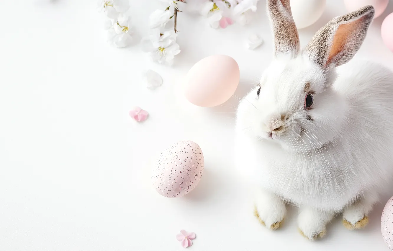 Photo wallpaper look, flowers, holiday, eggs, spring, rabbit, Easter, face
