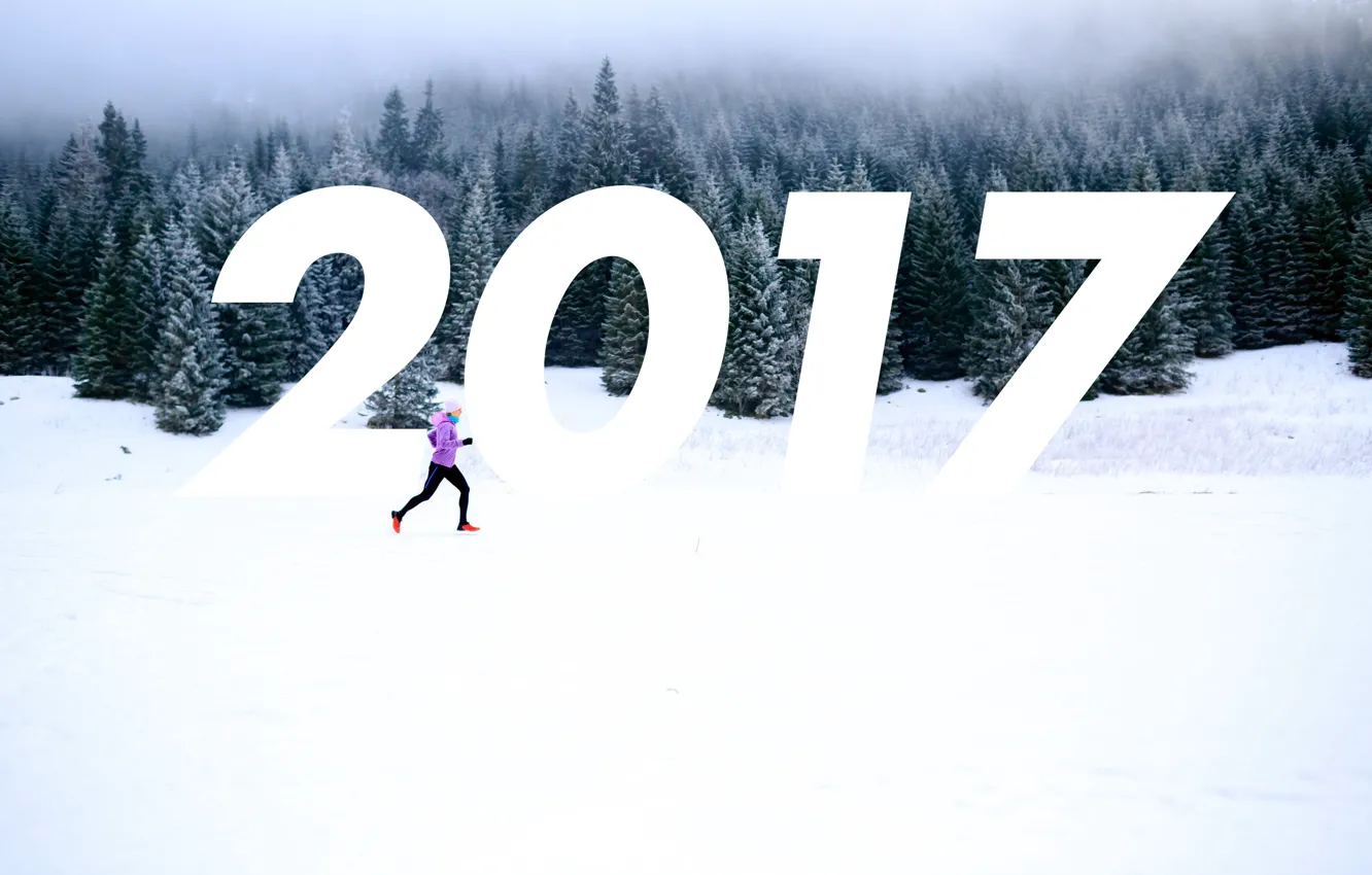 Photo wallpaper winter, forest, new year, running, 2017