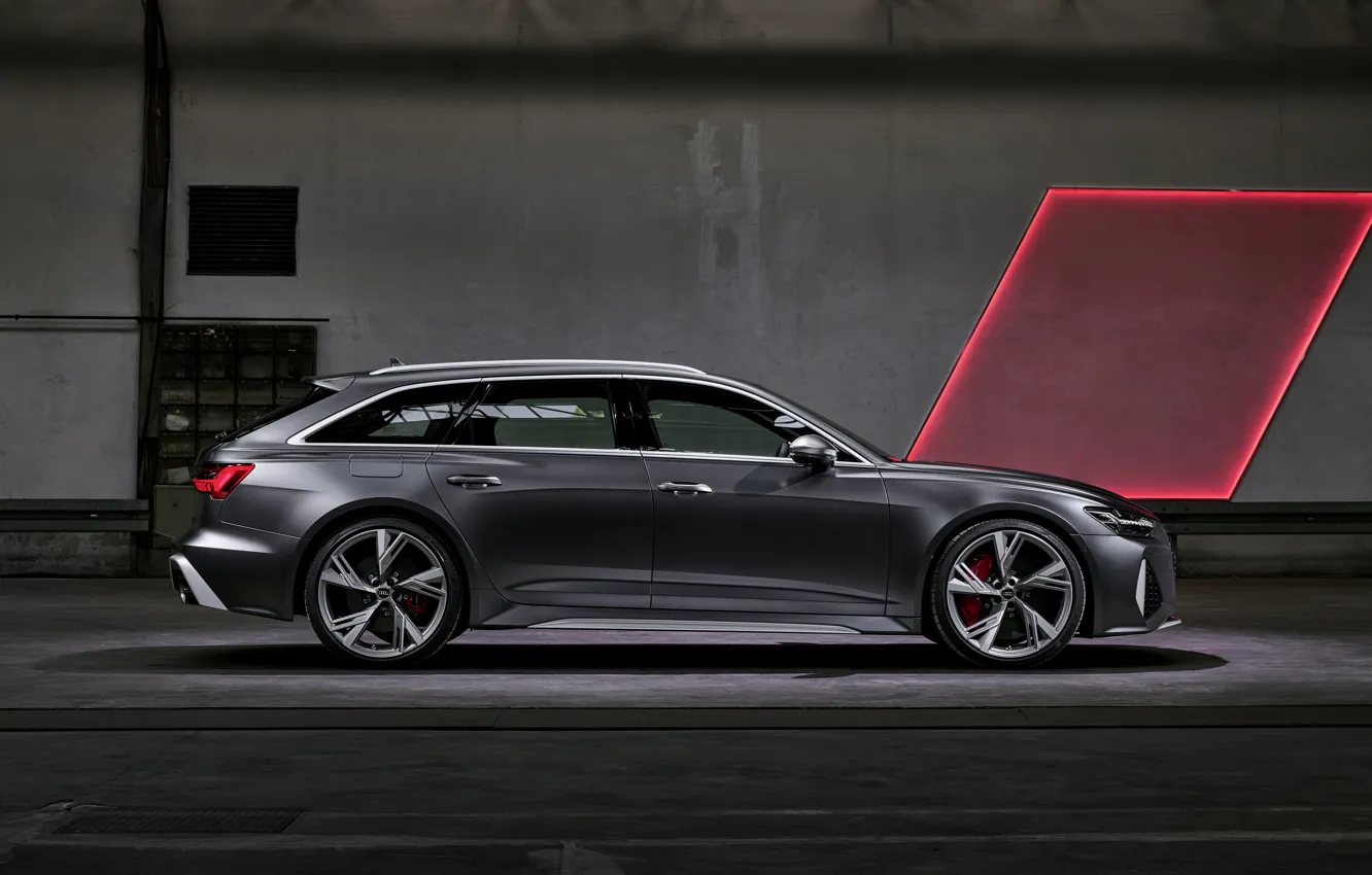 Photo wallpaper Audi, universal, in profile, RS 6, 2020, 2019, dark gray, V8 Twin-Turbo