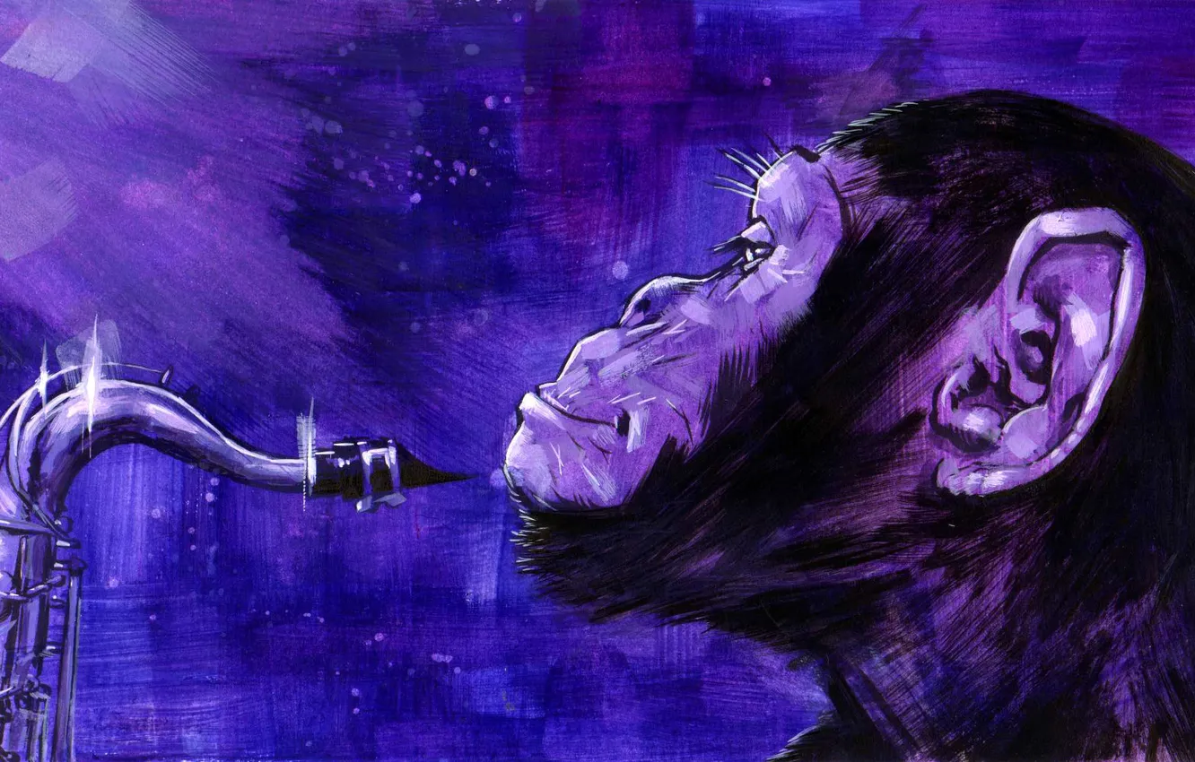 Photo wallpaper art, monkey, art, saxophone