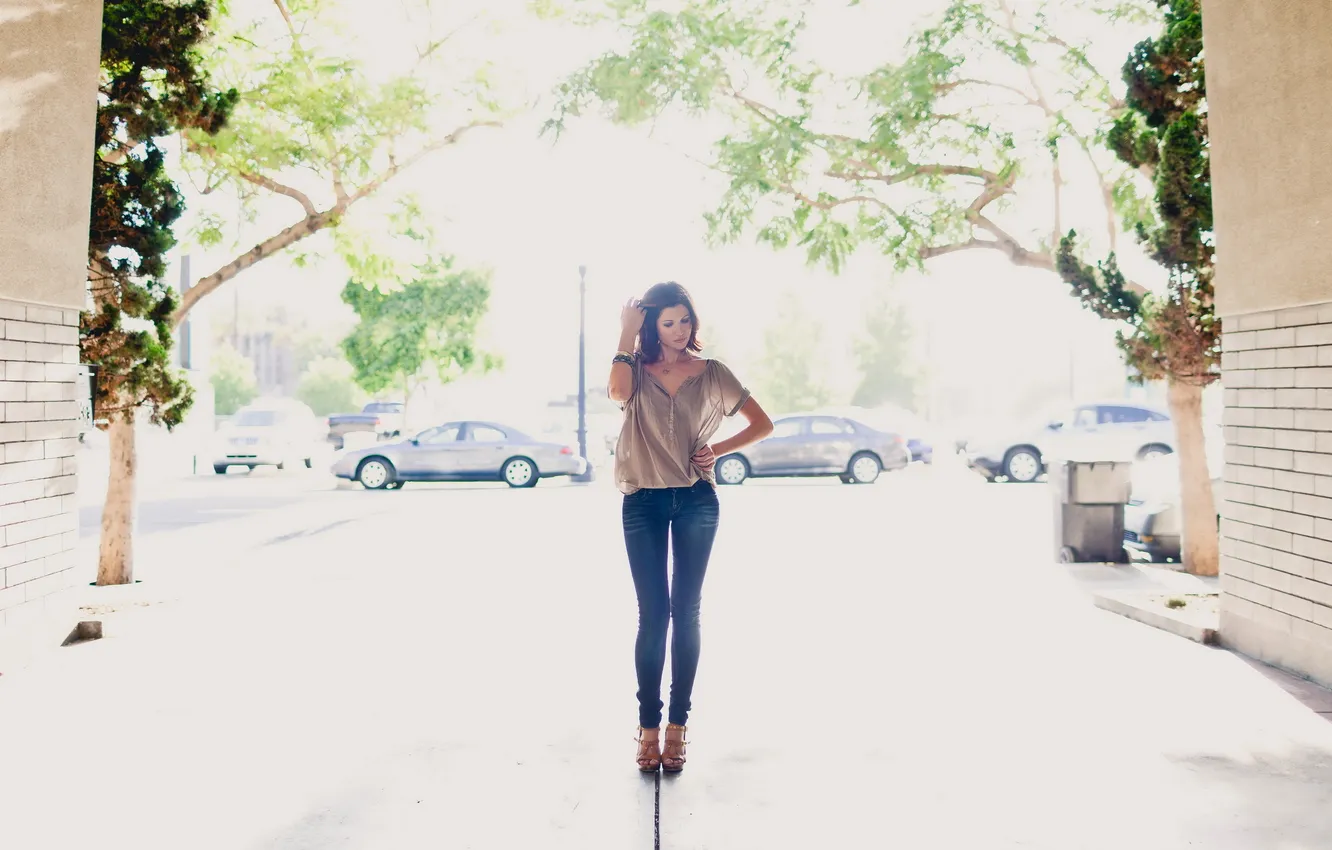 Photo wallpaper light, street, dvushka