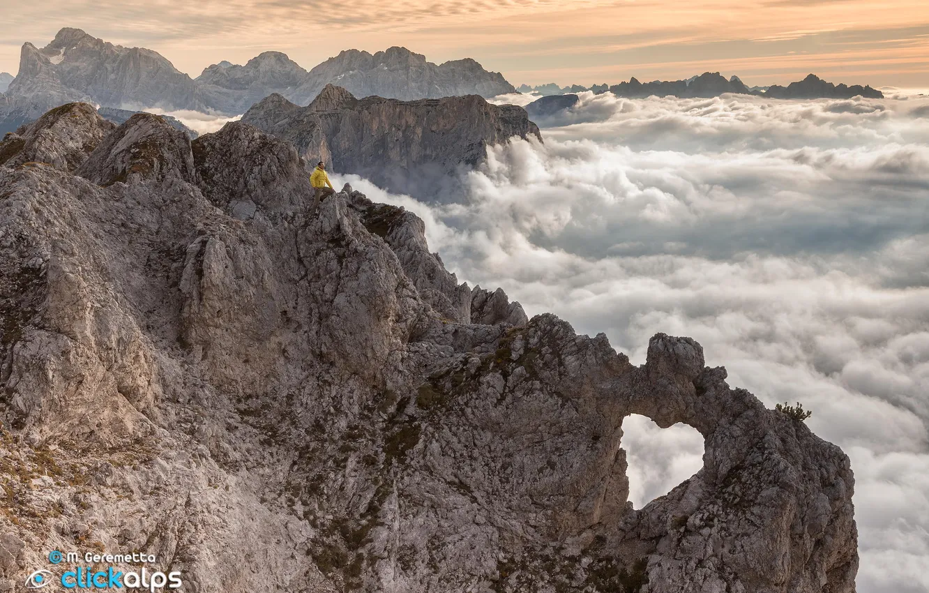 Photo wallpaper clouds, mountains, heart, height