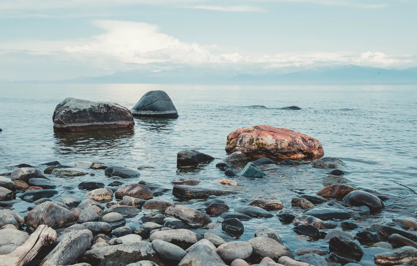 Photo wallpaper summer, water, landscape, nature, stones, Baikal