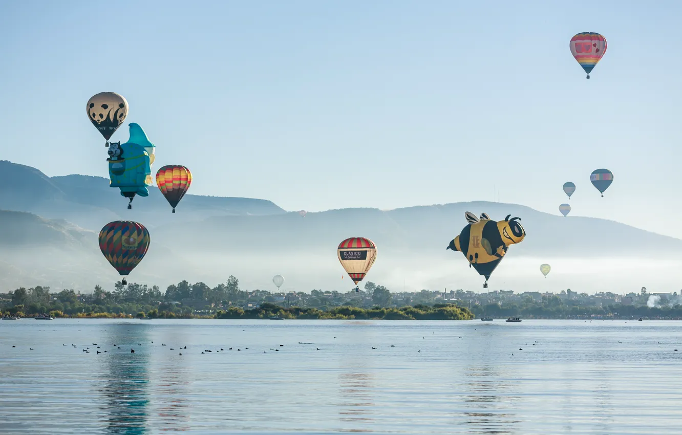 Photo wallpaper Lake, Ducks, Balloons