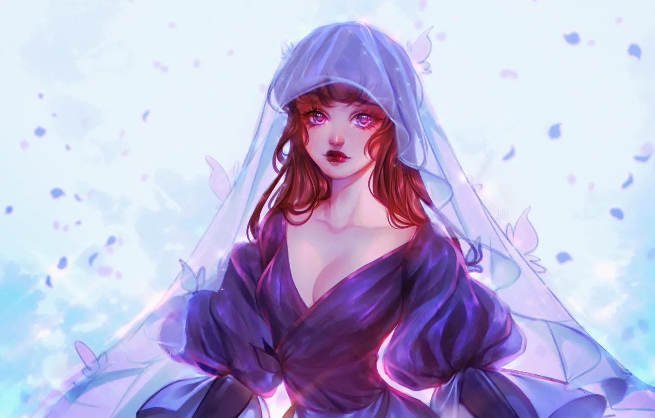 Photo wallpaper girl, butterfly, veil, by Ladygelion